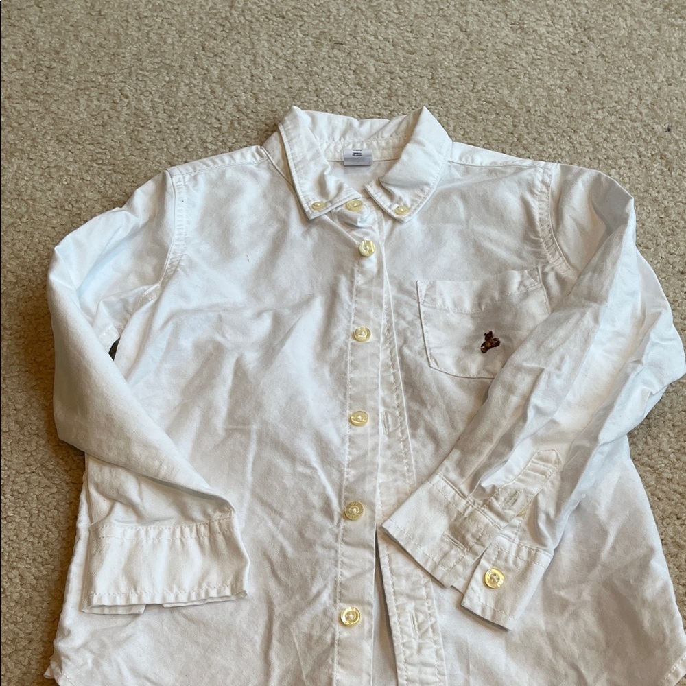 GAP White Kids Button-Down Shirt with Embroidery- size 5